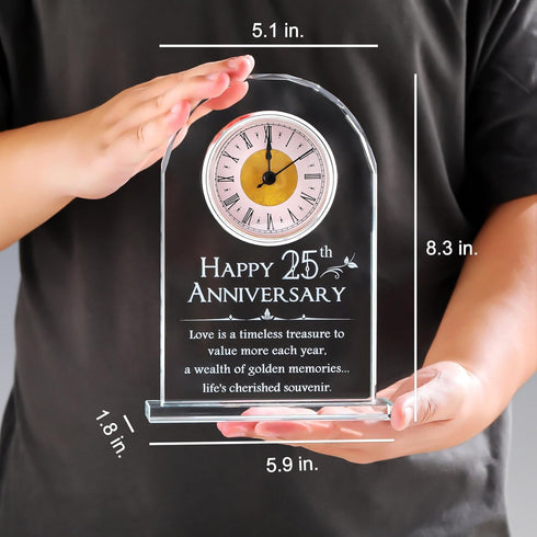 25th Wedding Anniversary  Glass Clock Gift